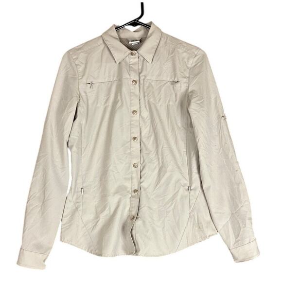REI CO OP Womens Shirt Tan Button Down Long Sleeve Zip Pockets XS - Picture 1 of 12